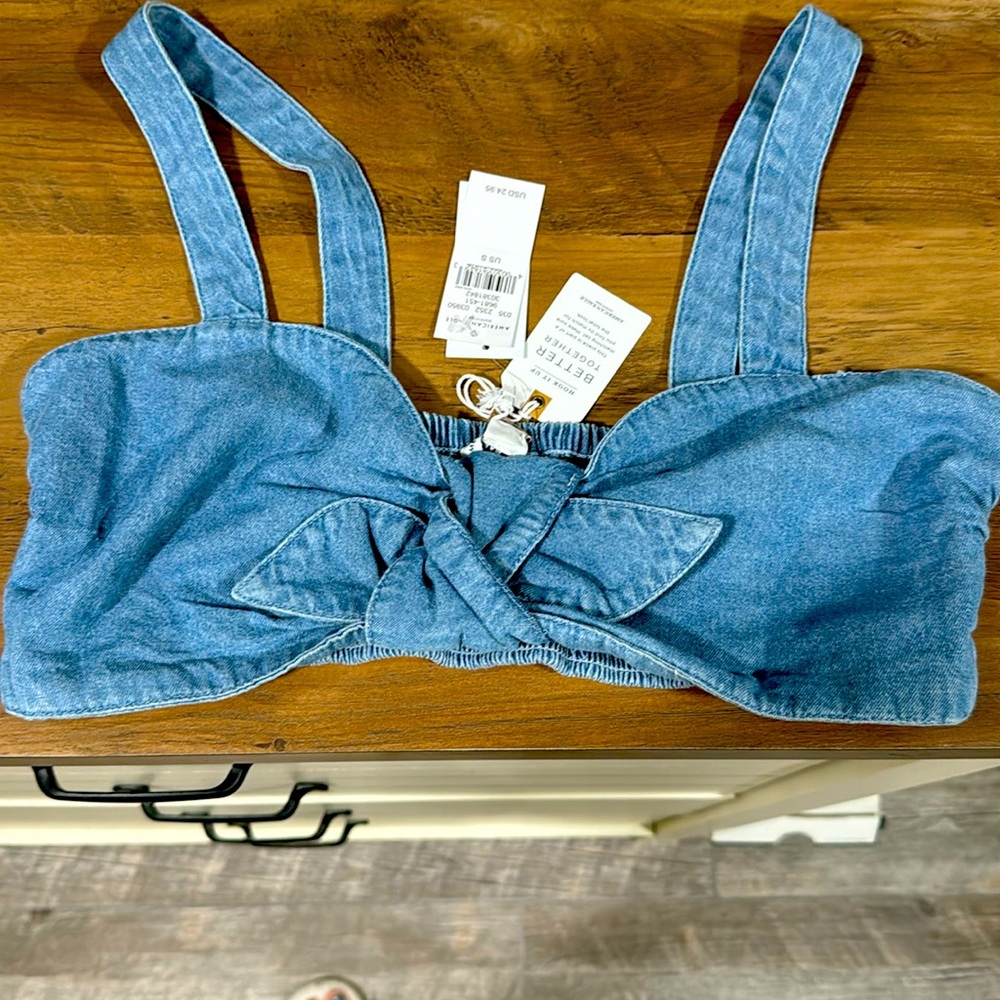 Denim bralette with bow tie middle